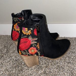 Black Suede Embroidered Boots